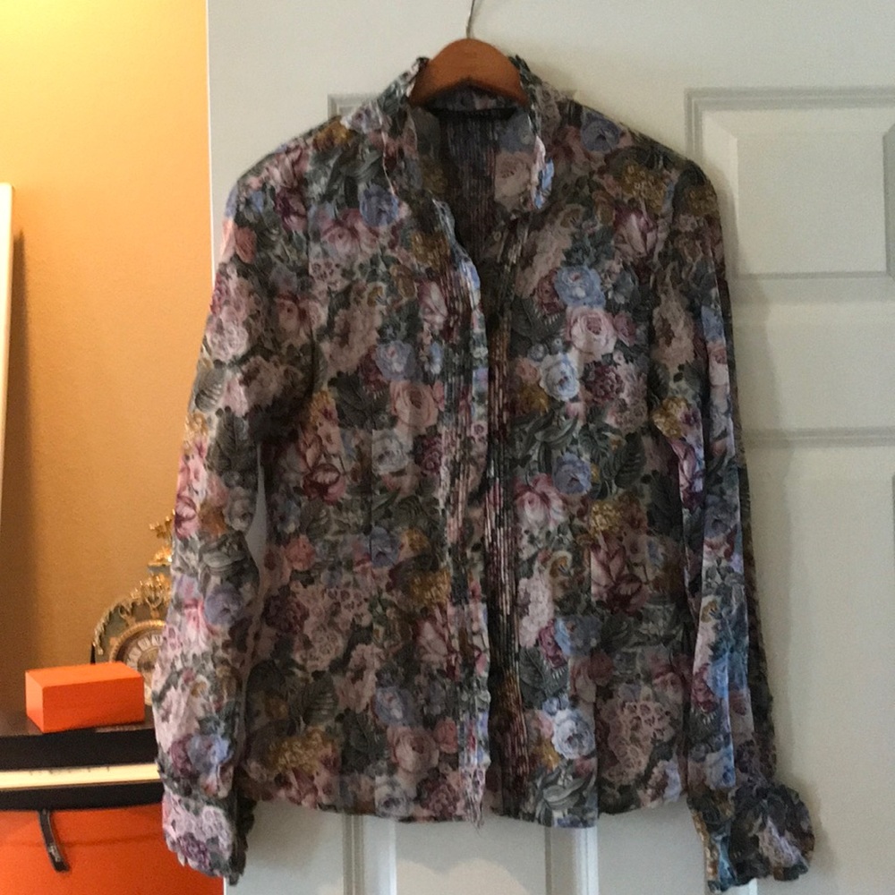 Zara Women’s Floral Cotton Button-Up Blouse